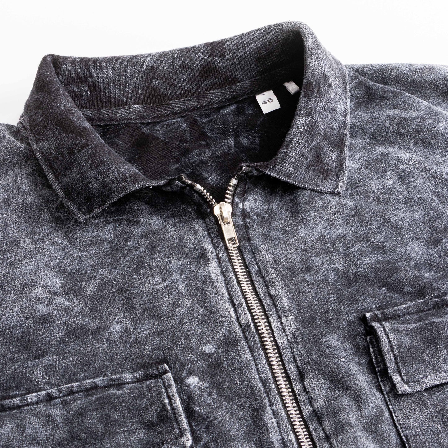 Acidwashed Drop Shoulder Zipper Jacket with Pockets